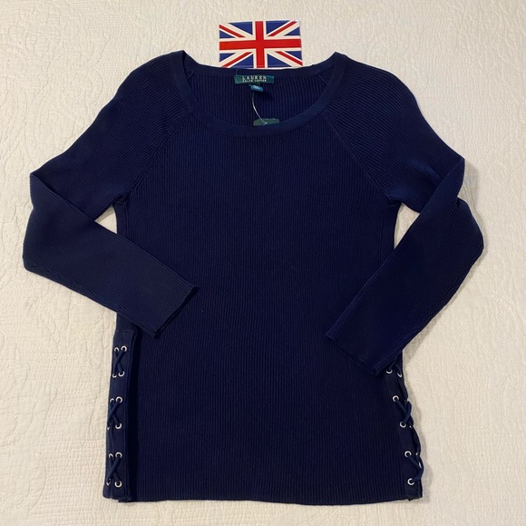 NWT Ralph Lauren Capri Navy lace side Sweater - Picture 2 of 5
